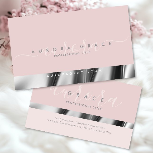 Pink Silver Elegance Business Card (Creator Uploaded)