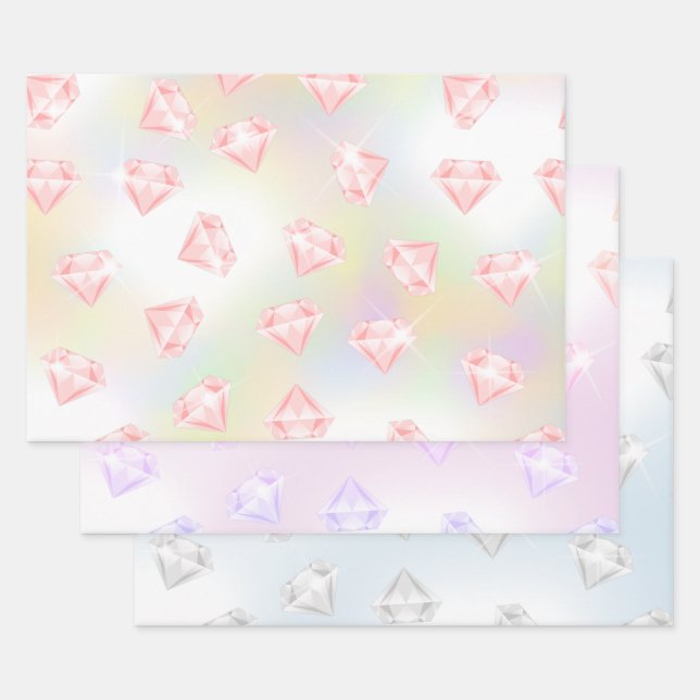 Pink Silver Faux Diamond Metallic  Wrapping Paper Sheet (Set)