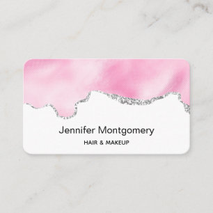 Pink & Silver Faux Glitter Border Stylish Business Card
