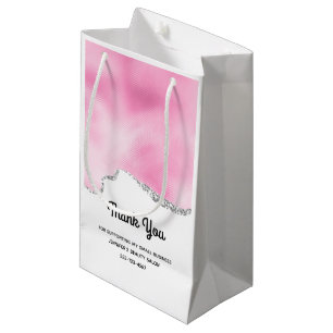 Pink & Silver Faux Glitter Border Stylish Business Small Gift Bag