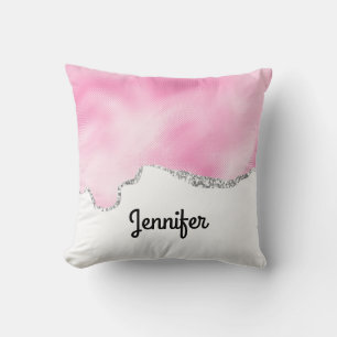 Pink & Silver Faux Glitter Border Stylish Cushion