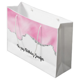 Pink & Silver Faux Glitter Border Stylish Large Gift Bag