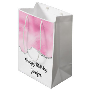 Pink & Silver Faux Glitter Border Stylish Medium Gift Bag