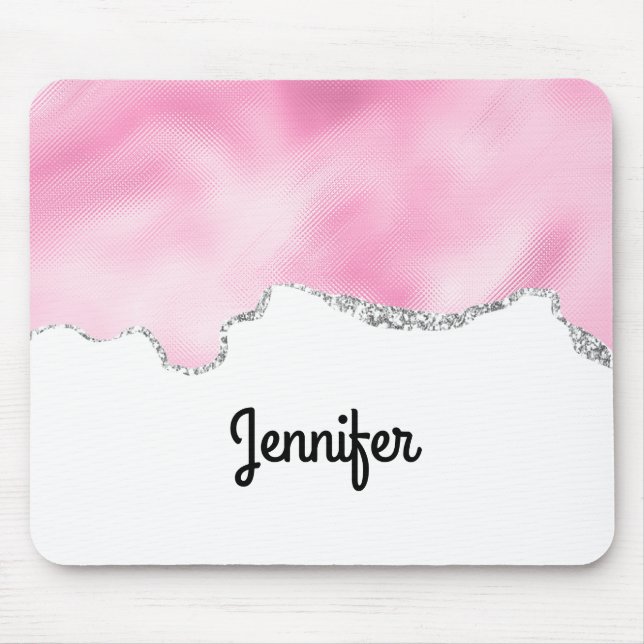 Pink & Silver Faux Glitter Border Stylish Mouse Mat (Front)