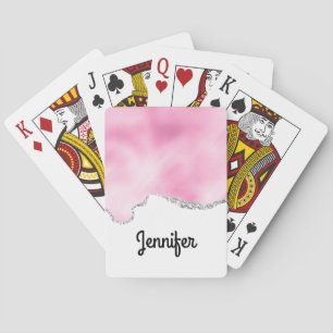 Pink & Silver Faux Glitter Border Stylish Playing Cards