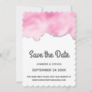 Pink & Silver Faux Glitter Border Stylish Wedding Save The Date