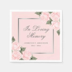 Pink Silver Floral Memorial Funeral Napkin