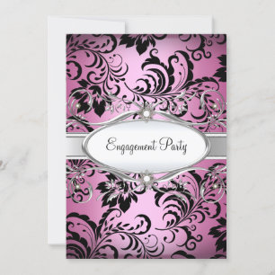 Pink Silver Floral Swirl Engagement Party Invite
