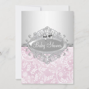 Pink & Silver Flower Baby Shower Invitation
