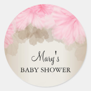 Pink & Silver Flower   Baby Shower Sticker