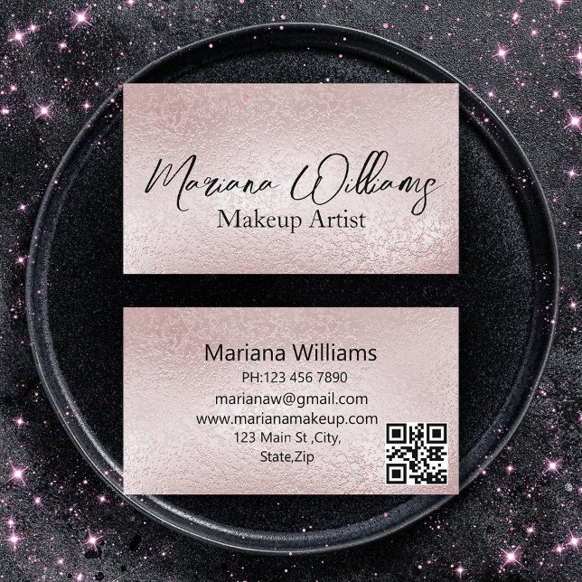 pink silver foil qr code makeup artist business card (Creator Uploaded)