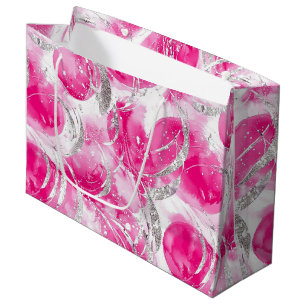 Pink Silver Glam Abstract Circles Birthday Large Gift Bag