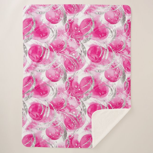 Pink Silver Glam Abstract Circles  Sherpa Blanket (Front)