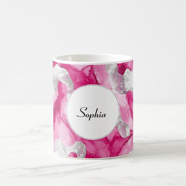 Pink Silver Glam Abstract   Coffee Mug (Center)