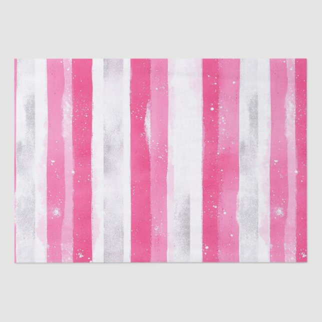 Pink Silver Glam Abstract Stripes Birthday Tissue Paper (Front)