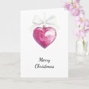 Pink Silver Glam Heart Ornament Christmas Card