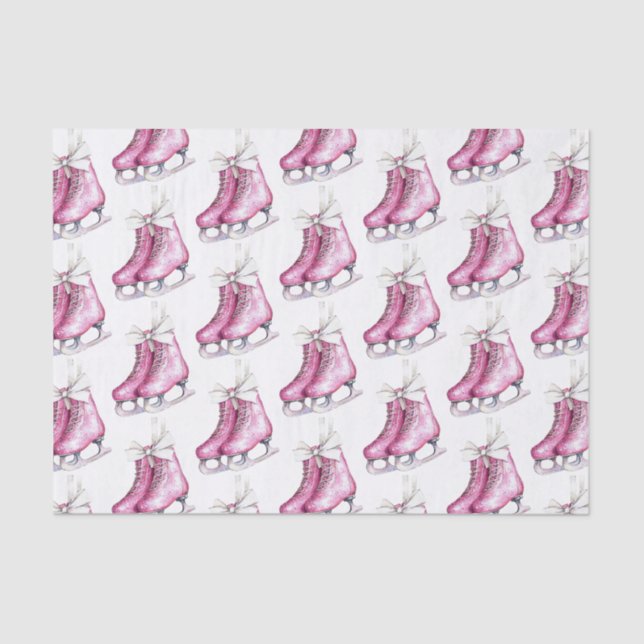 Pink Silver Glam Ice Skates Christmas  Tissue Paper (Front)