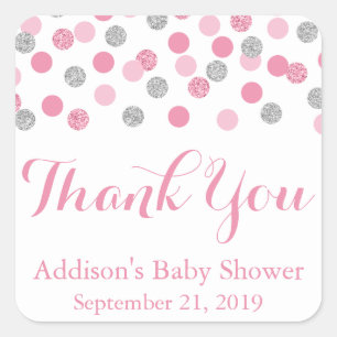 Pink & Silver Glitter Baby Shower Circle Stickers