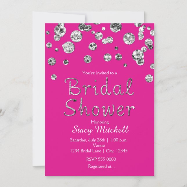 Pink Silver Glitter Bridal Shower Invitation (Front)