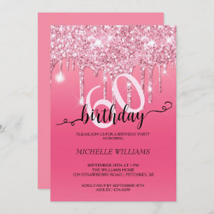 Pink Silver Glitter Calligraphy Birthday Invitation