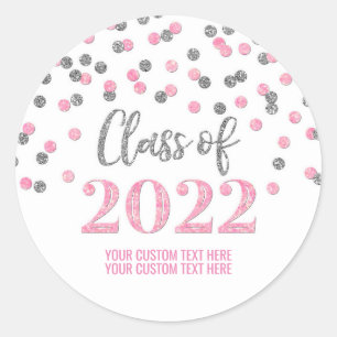 Pink Silver Glitter Confetti Graduation 2022 Classic Round Sticker