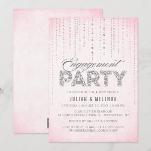 Pink & Silver Glitter Engagement Party Invitation