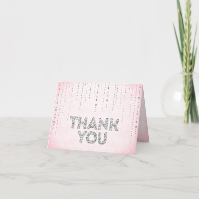 Pink & Silver Glitter Look Thank You Card (Front)