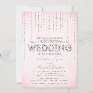 Pink & Silver Glitter Look Wedding Invitation