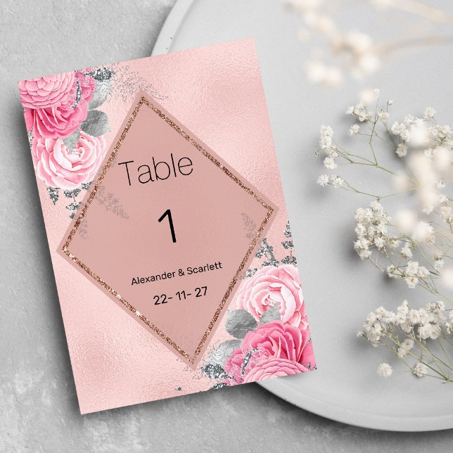 Pink silver glitter peony floral Table Numbers (Pink silver glitter peony floral Table Numbers )