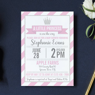 Pink Silver Glitter Princess Baby Shower Invite