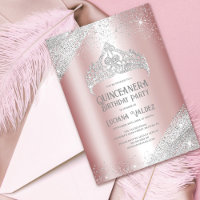 Pink Silver Glitter Princess Tiara Quinceañera