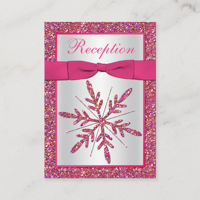 Pink, Silver Glitter Snowflake Enclosure Card (Front)