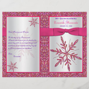 Pink Silver Glitter Snowflakes Quinceañera Program