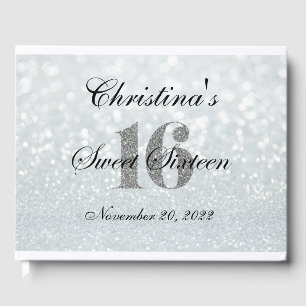 Pink Silver Glitter Sweet 16 Custom Guest Book