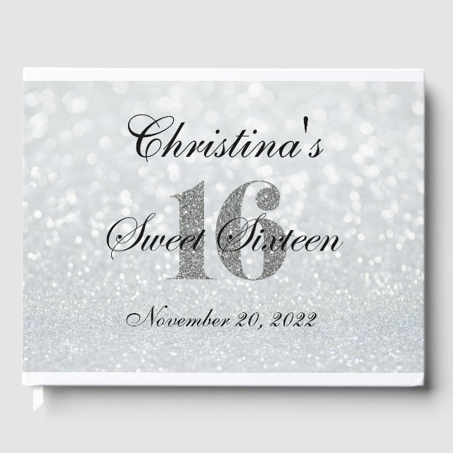 Pink Silver Glitter Sweet 16 Custom Guest Book (Front)