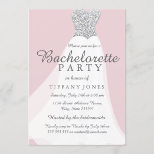 Pink Silver Glitter White Gown Bachelorette Party Invitation
