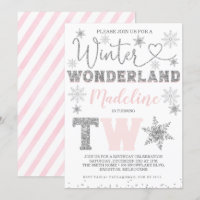 Pink Silver Glitter Winter Wonderland 2nd Birthday