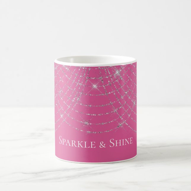 Pink Silver Glitzy Sparkle Strands Coffee Mug (Center)