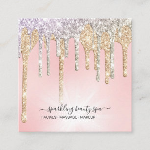 *~* Pink Silver + Gold Drip GLITTER DrippingAP7 Square Business Card