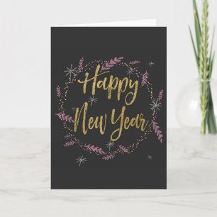 Pink, Silver & Gold Glitter New Years Holiday Card