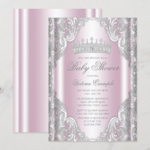 Pink Silver Grey Fancy Princess Baby Shower Invitation