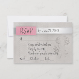 Pink, Silver & Grey Wedding RSVP Card