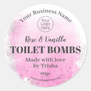 Pink Silver Handmade Fizzy Toilet Bomb Logo Label