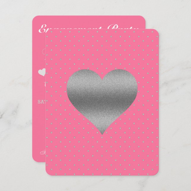 Pink & Silver Heart Polka Dot Bridal Shower Party Invitation (Front/Back)