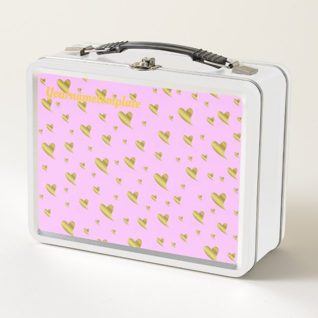 pink,silver,heart, purple, decoration, medal, metal lunch box (Front)