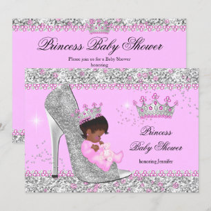 Pink Silver High Heel Princess Baby Shower Ethnic Invitation