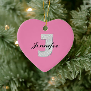 Pink Silver Letter J Ceramic Tree Decoration