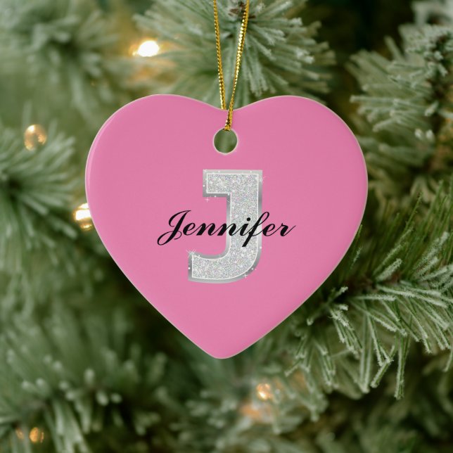 Pink Silver Letter J Ceramic Tree Decoration (Tree)