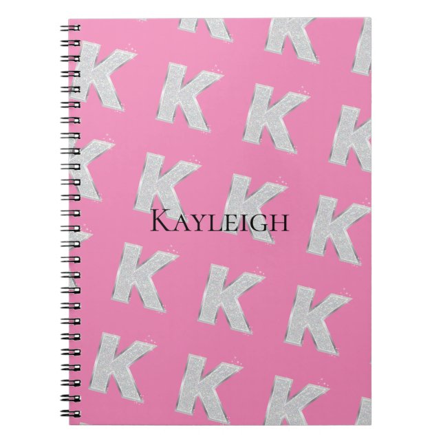 Pink Silver Letter K Notebook (Front)