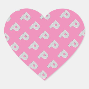 Pink Silver Letter P Heart Sticker